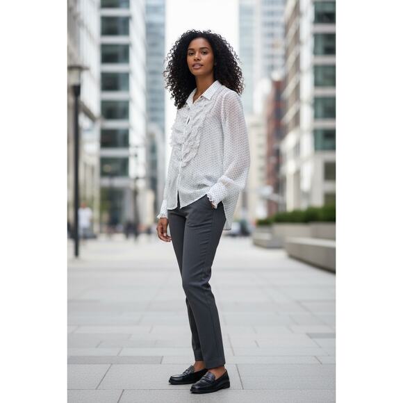 Free People Sheer Polka Dot Ruffle Blouse M – Flirty, Feminine & Effortless! - Picture 3 of 12